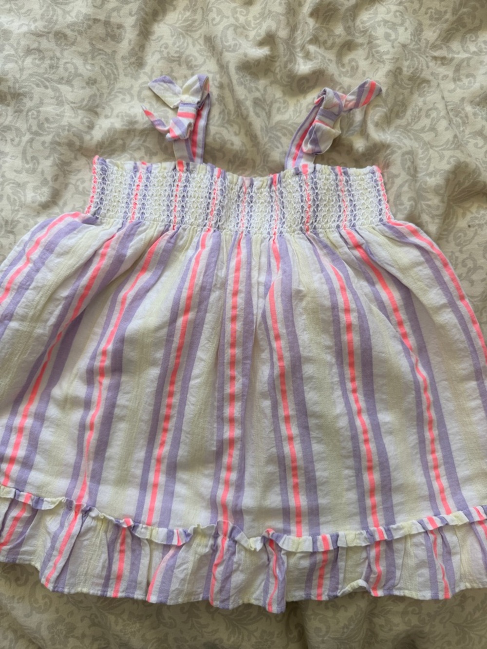 Janie and Jack White Dress with Pink and Lavender Stripes